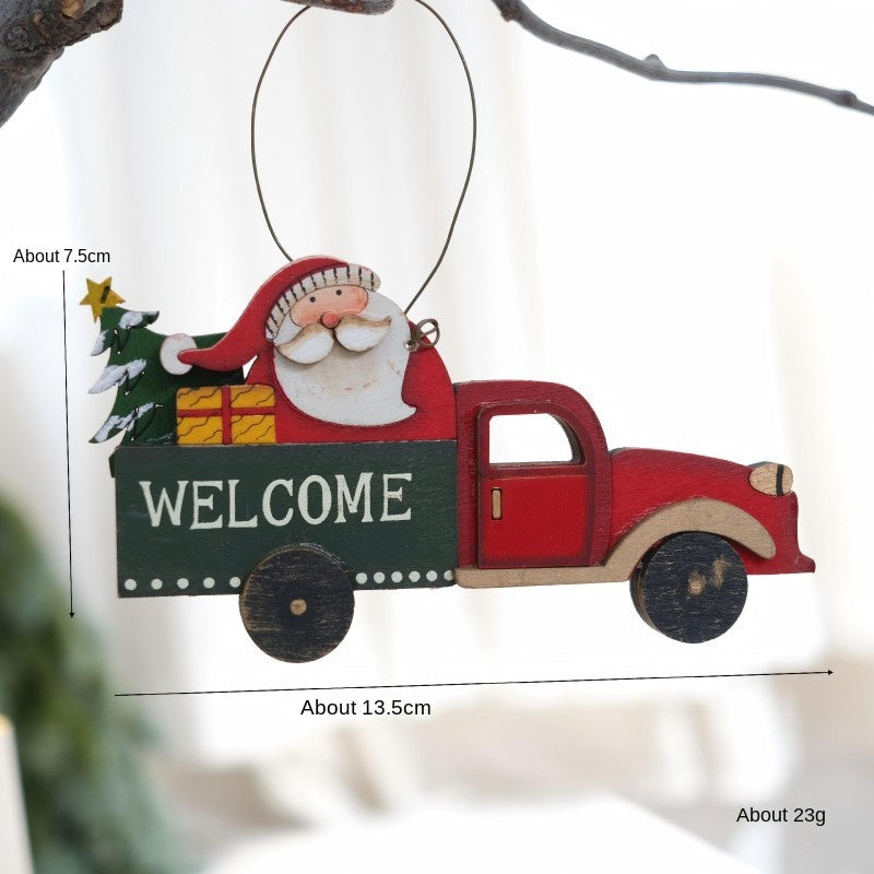 Christmas Retro Wooden Car Ornament Tree Gift DIY Decoration