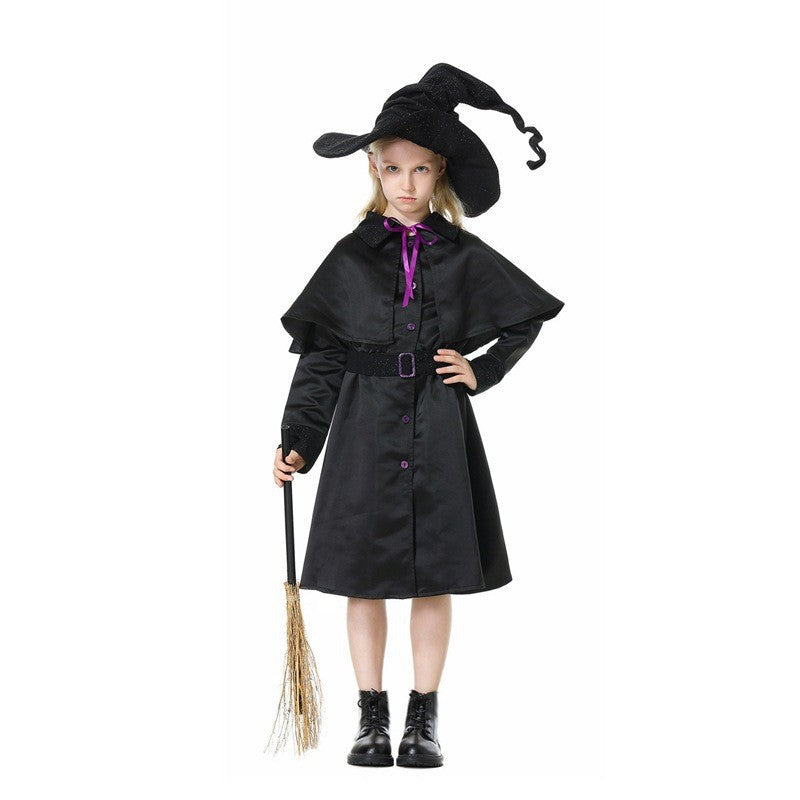Halloween Cosplay Wizard Costume for Girls - Black Dress with Hat