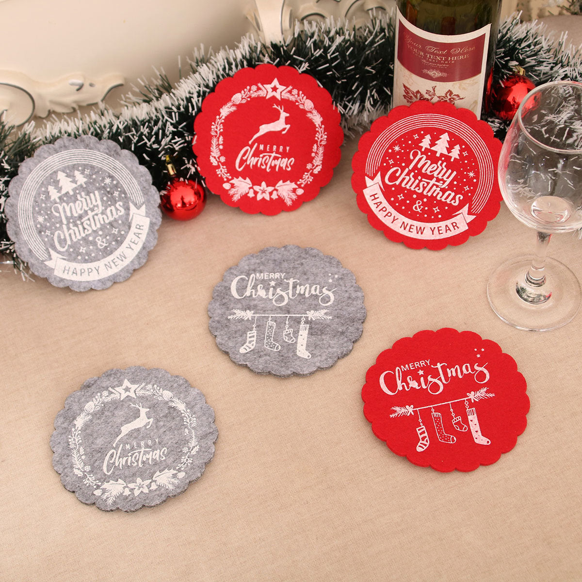 Christmas Wine Cup Mat Tea Cup Mat Christmas Hotel Restaurant Home Decoration Supplies