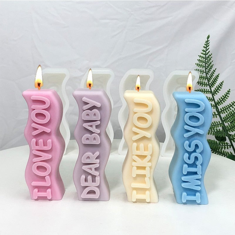 English Letters Christmas Candle Silicone Mold DIY Handmade Art Gypsum Soap Baby Birthday Cake Decoration Valentine's Day Gifts
