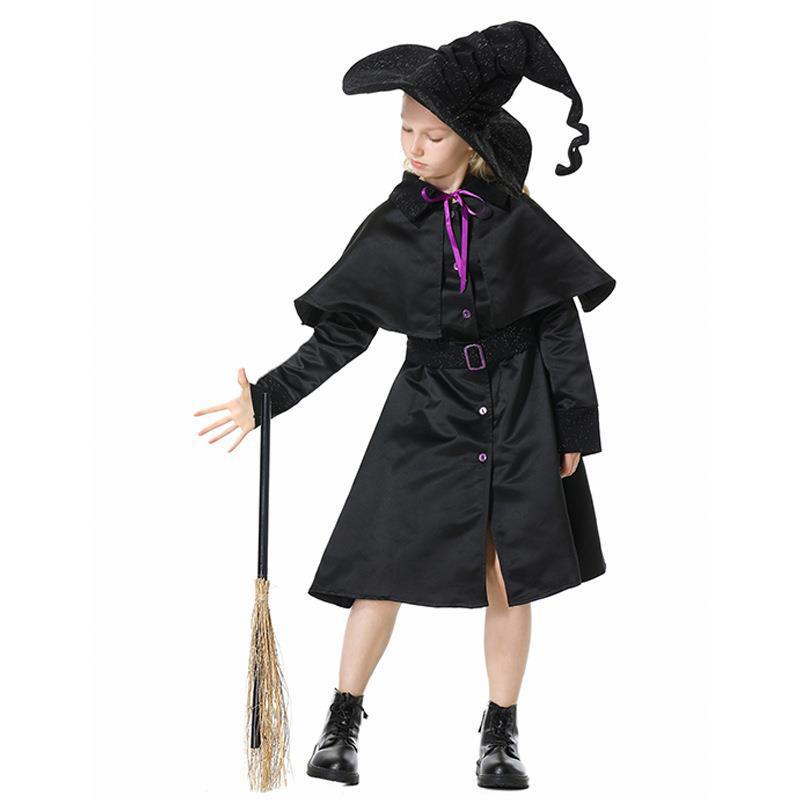Halloween Cosplay Wizard Costume for Girls - Black Dress with Hat
