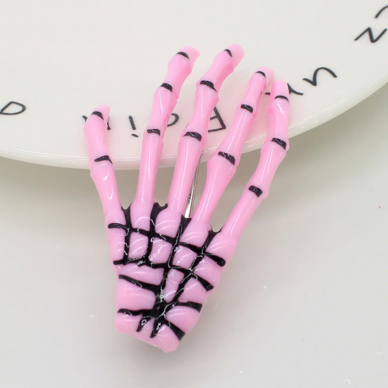 Glow-in-the-Dark Transparent Halloween Hand Bone Hair Clip Creative Funny Hair Accessory Hairpin Costume Prop Decoration