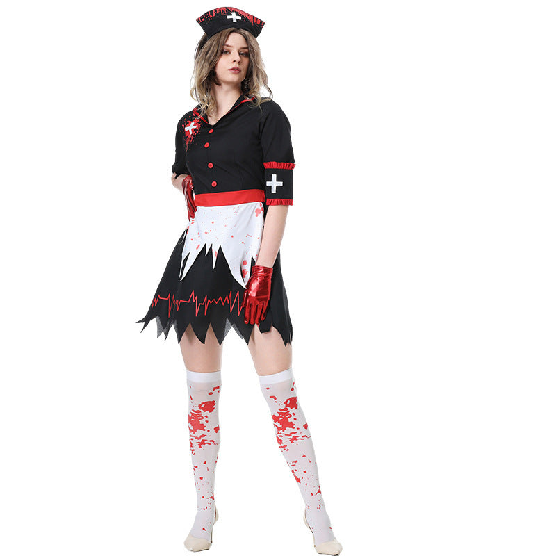 Halloween Vampire Nurse Horror Zombie Cosplay Costume Dress for Women