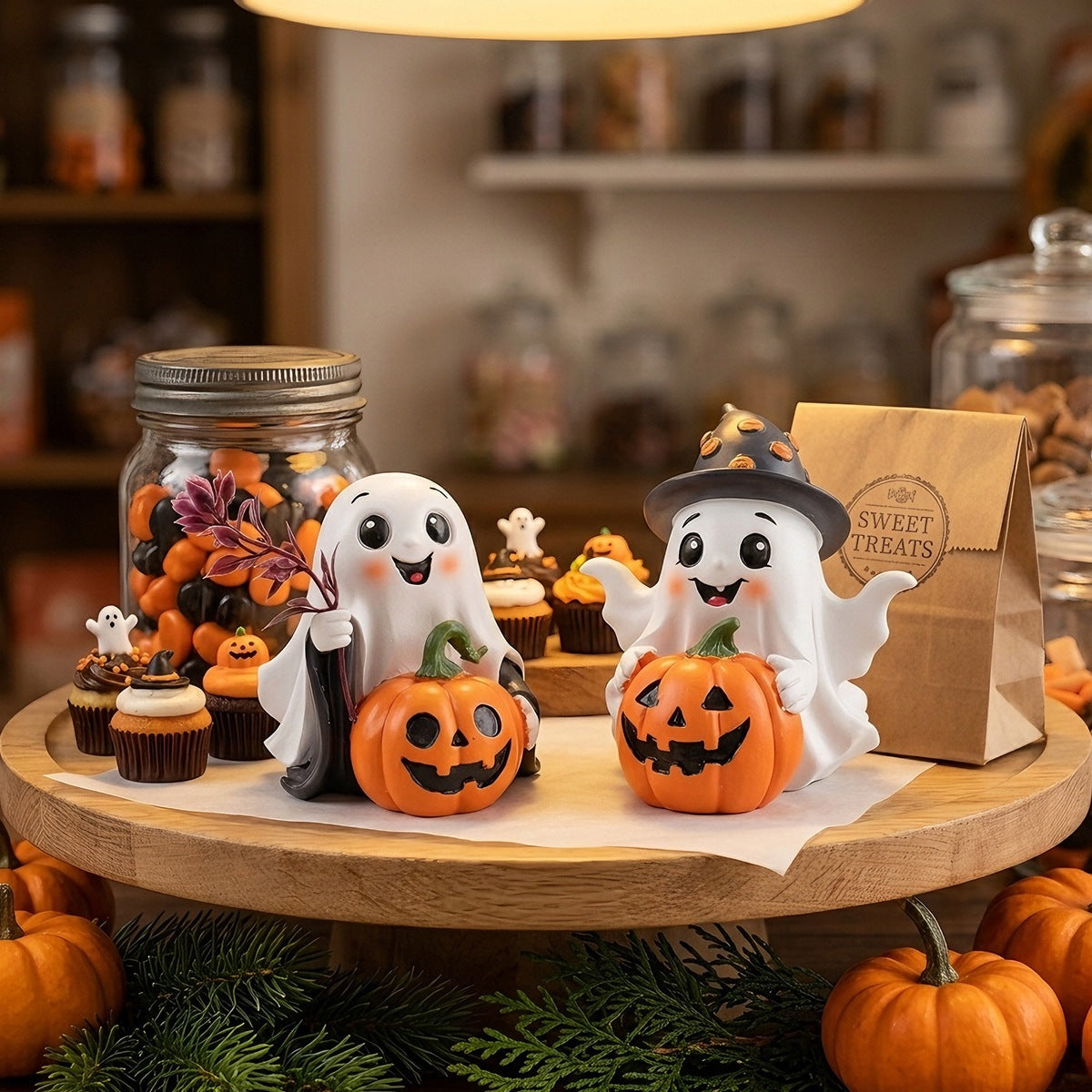 Halloween Resin Decoration Ghost Pumpkin Skull Black Cat Vintage Desk Halloween Atmosphere Decor Craft