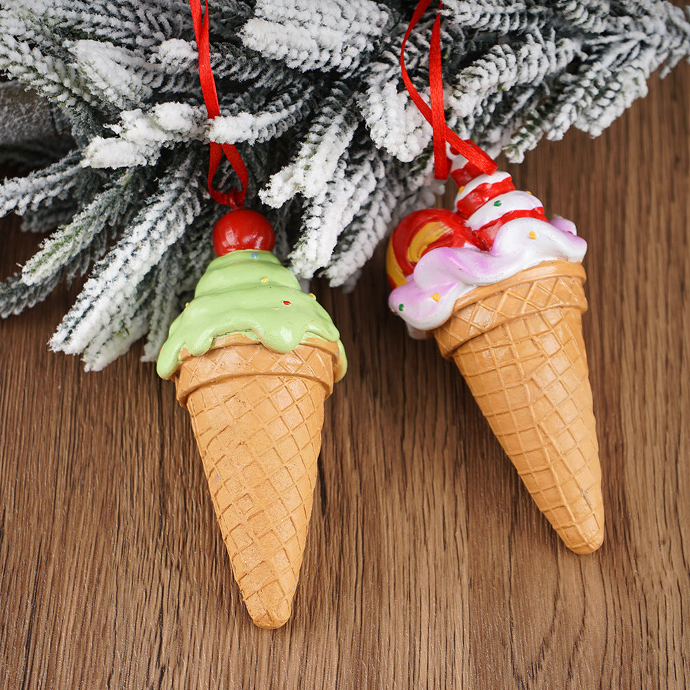 Christmas Ice Cream Ornament Decoration for Christmas Tree Christmas Scene Decoration Resin Craft Hanging Decor