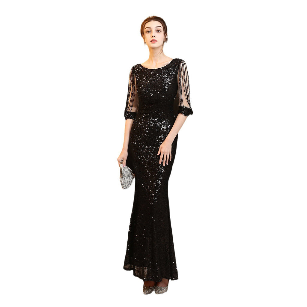 Long Prom Dresses O-Neck Sequin Vestidos De Fiesta Largos Elegantes De Gala Mermaid Prom Dress Sexy Prom Dress
