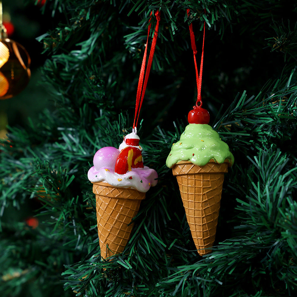 Christmas Ice Cream Ornament Decoration for Christmas Tree Christmas Scene Decoration Resin Craft Hanging Decor