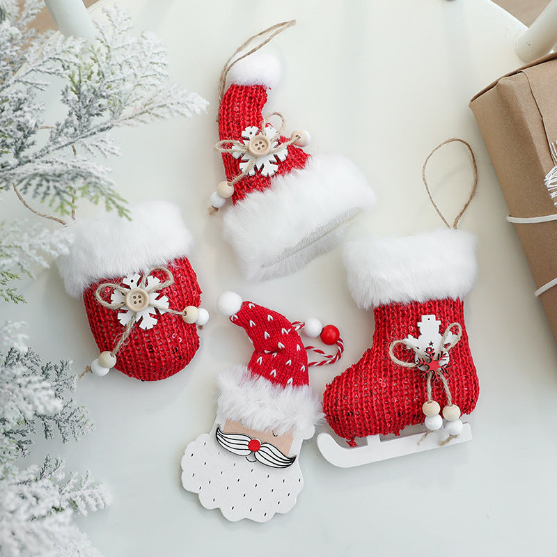 Christmas Socks, Red Plush Gloves, Christmas Tree Decoration Set, Christmas Decoration Pendant, Creative Pendant