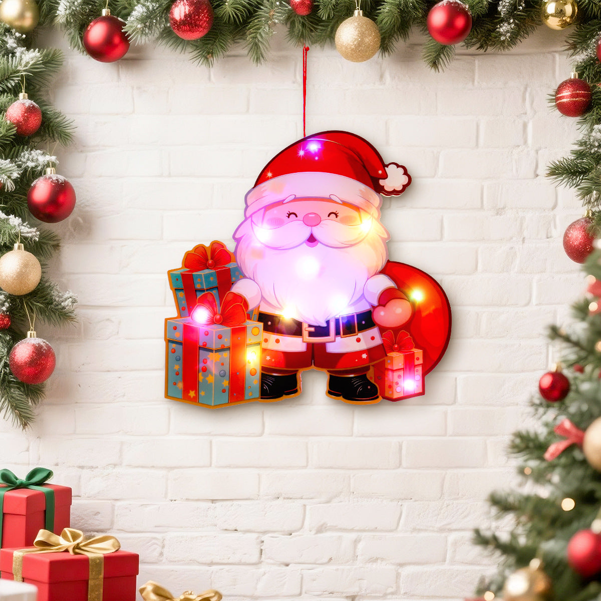 Santa Claus luminous door hanging decoration Christmas home DIY colorful lights snowman scene decoration hanging decoration