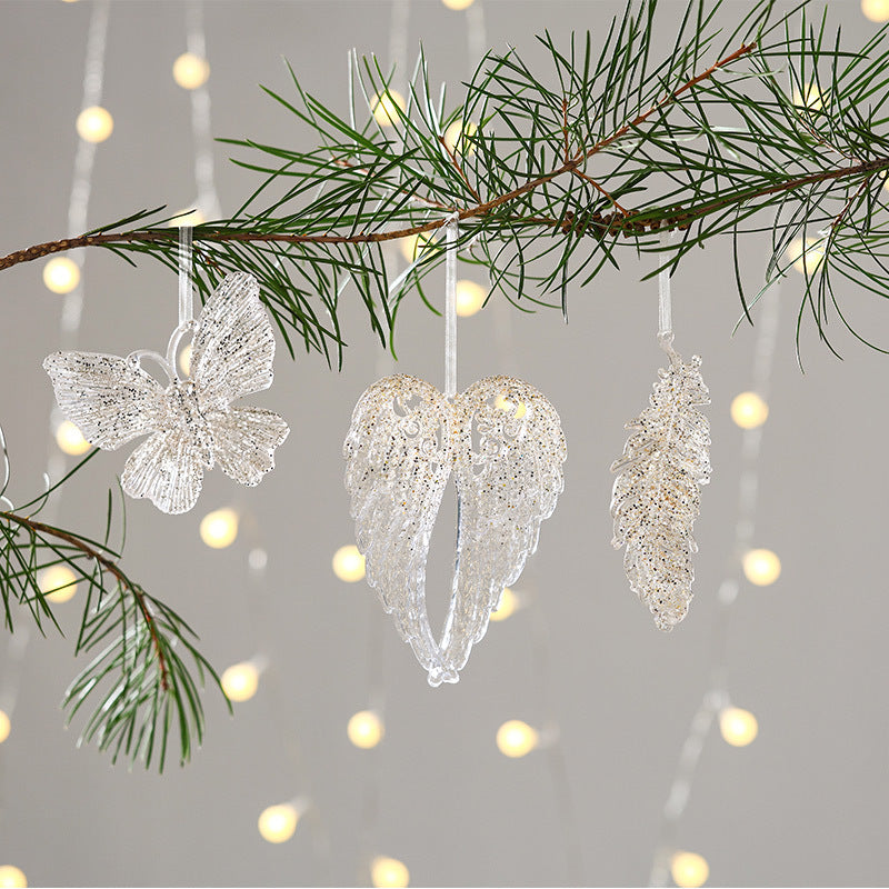 New Christmas Decoration Glitter Acrylic Pendant Transparent Powder Snowflake Charm for Christmas Tree Decoration