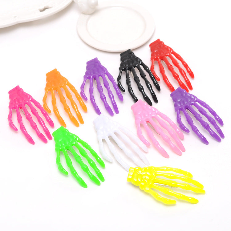 Glow-in-the-Dark Transparent Halloween Hand Bone Hair Clip Creative Funny Hair Accessory Hairpin Costume Prop Decoration