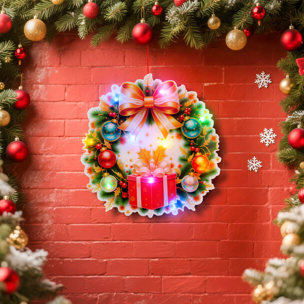 Santa Claus luminous door hanging decoration Christmas home DIY colorful lights snowman scene decoration hanging decoration