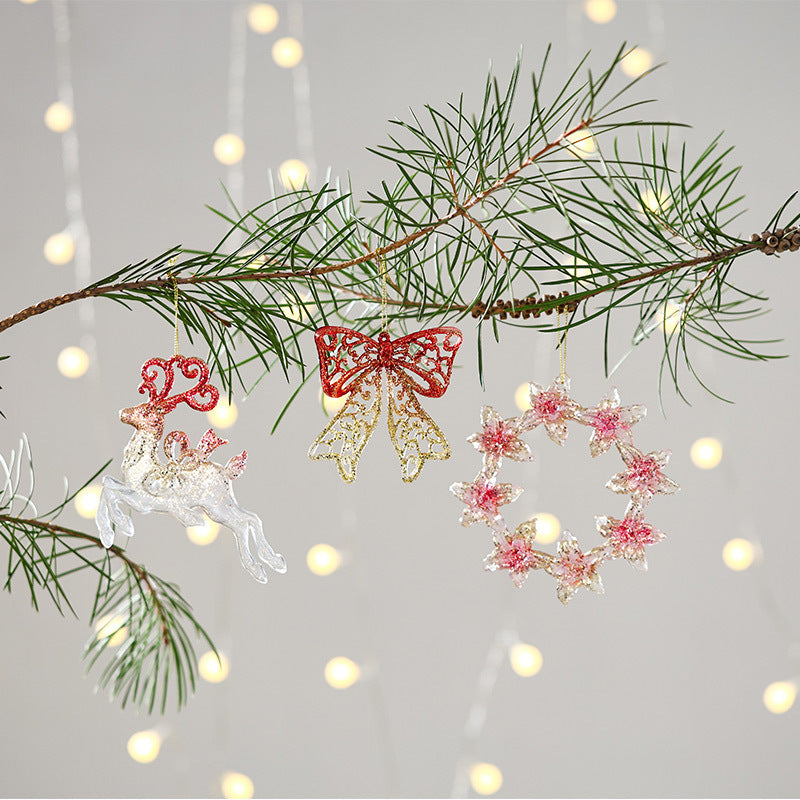 New Christmas Decoration Glitter Acrylic Pendant Transparent Powder Snowflake Charm for Christmas Tree Decoration