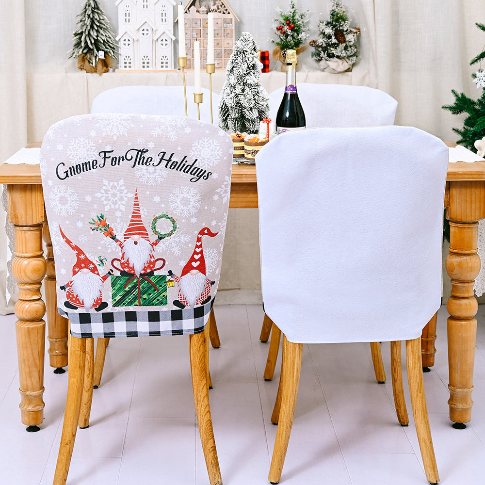 Christmas decoration linen cartoon faceless elderly chair cover forest grid Christmas chair decoration
