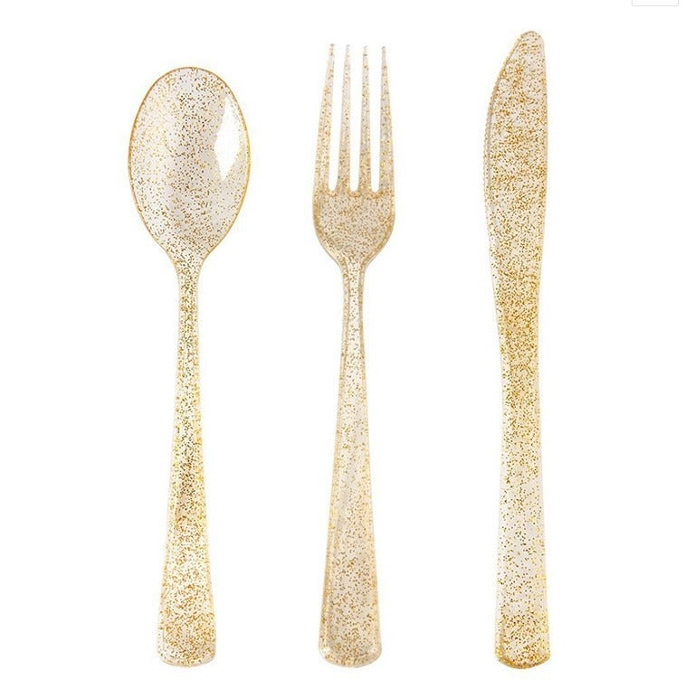 Disposable Plastic Ps Spoon, Gold Powder Spoon, Silver Powder Fork, Glitter Powder Fork, Spoon, Tableware Set