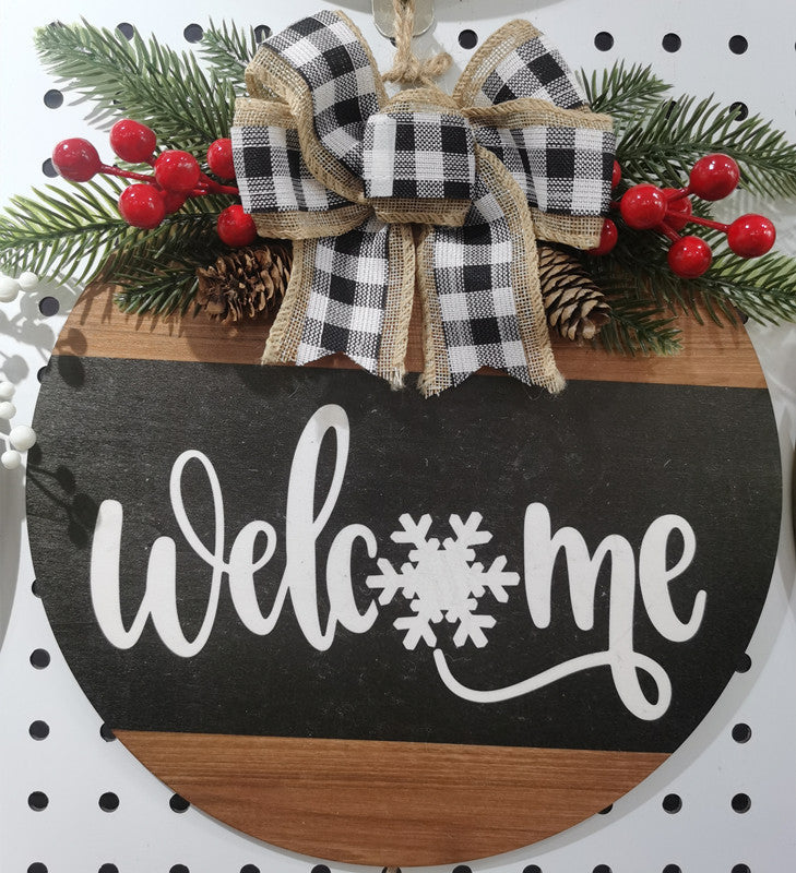 Christmas decoration wooden flower wreath Christmas wooden welcome doorplate decoration flower wreath door ring