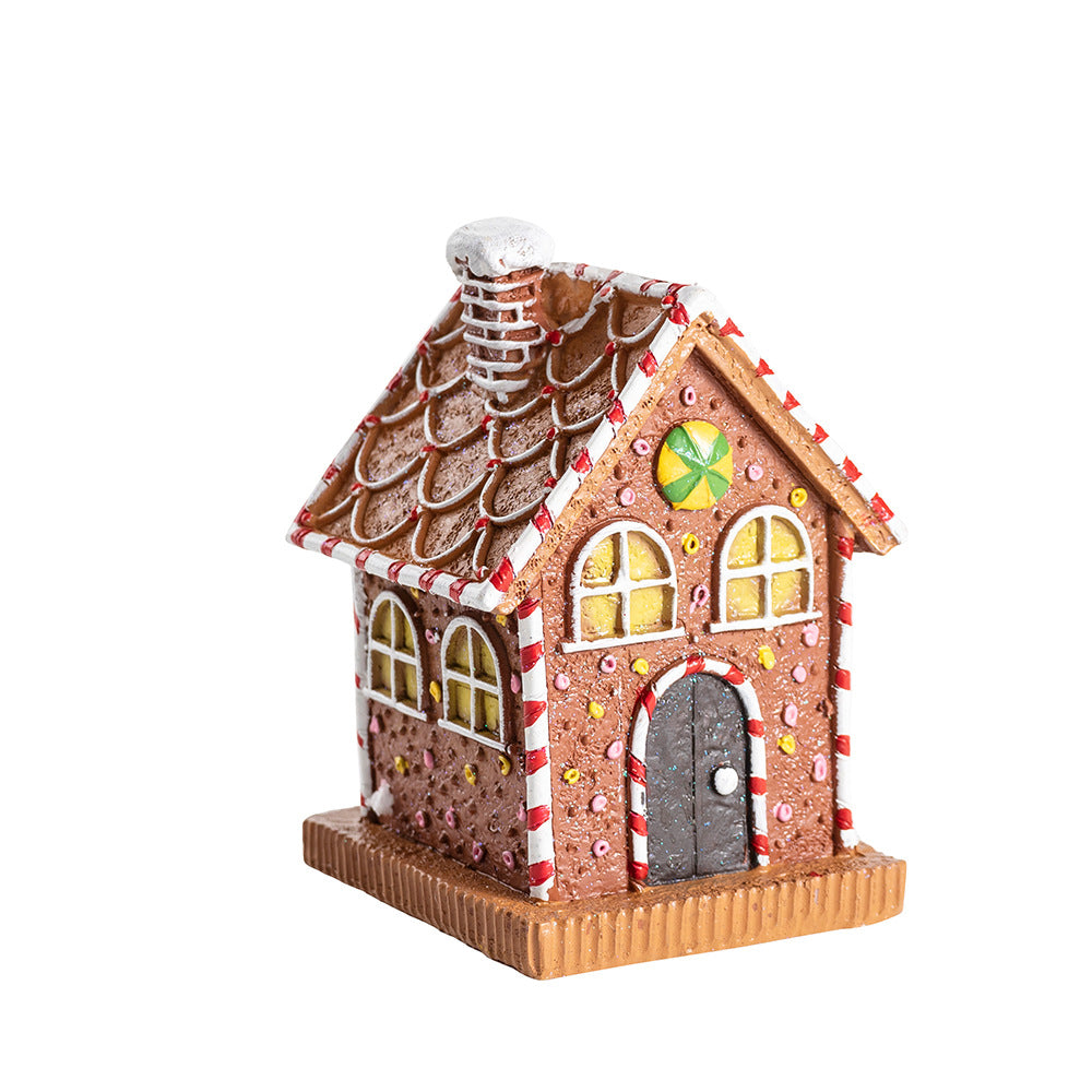 Christmas Glowing Gingerbread House Decoration Christmas Home Living Room Atmosphere Decoration Desktop Resin Decoration