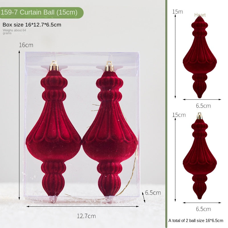 New Christmas Decoration Flocked Ball Wine Red Creative Cone Shaped Ornament Christmas Tree Decoration Festival Atmosphere Hanging Decor