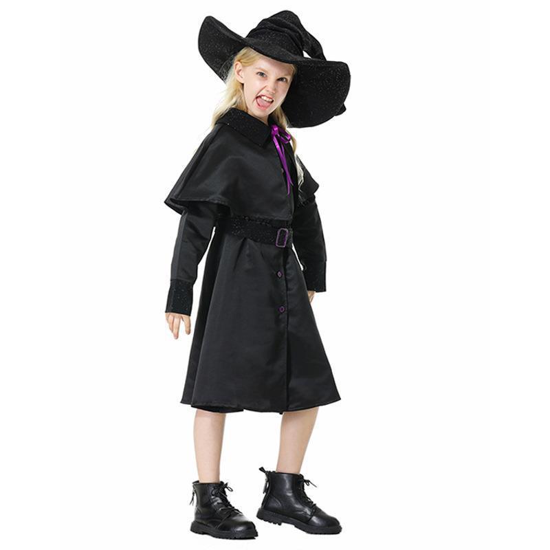 Halloween Cosplay Wizard Costume for Girls - Black Dress with Hat