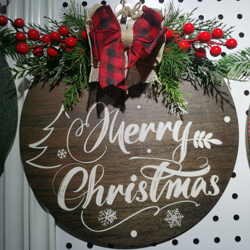 Christmas decoration wooden flower wreath Christmas wooden welcome doorplate decoration flower wreath door ring