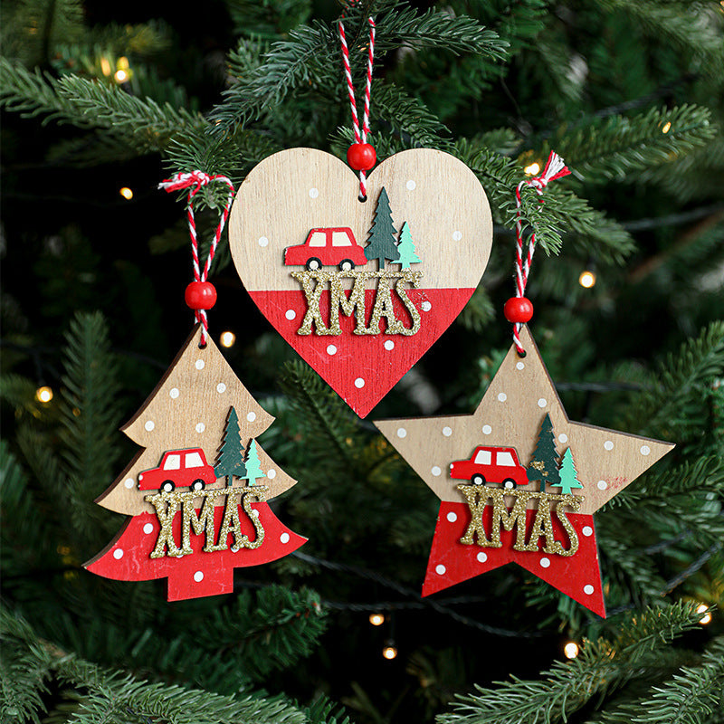 Christmas Pendant Wooden Star Pentagram Love Christmas Decoration Colorful Christmas Tree Decoration Atmosphere Arrangement