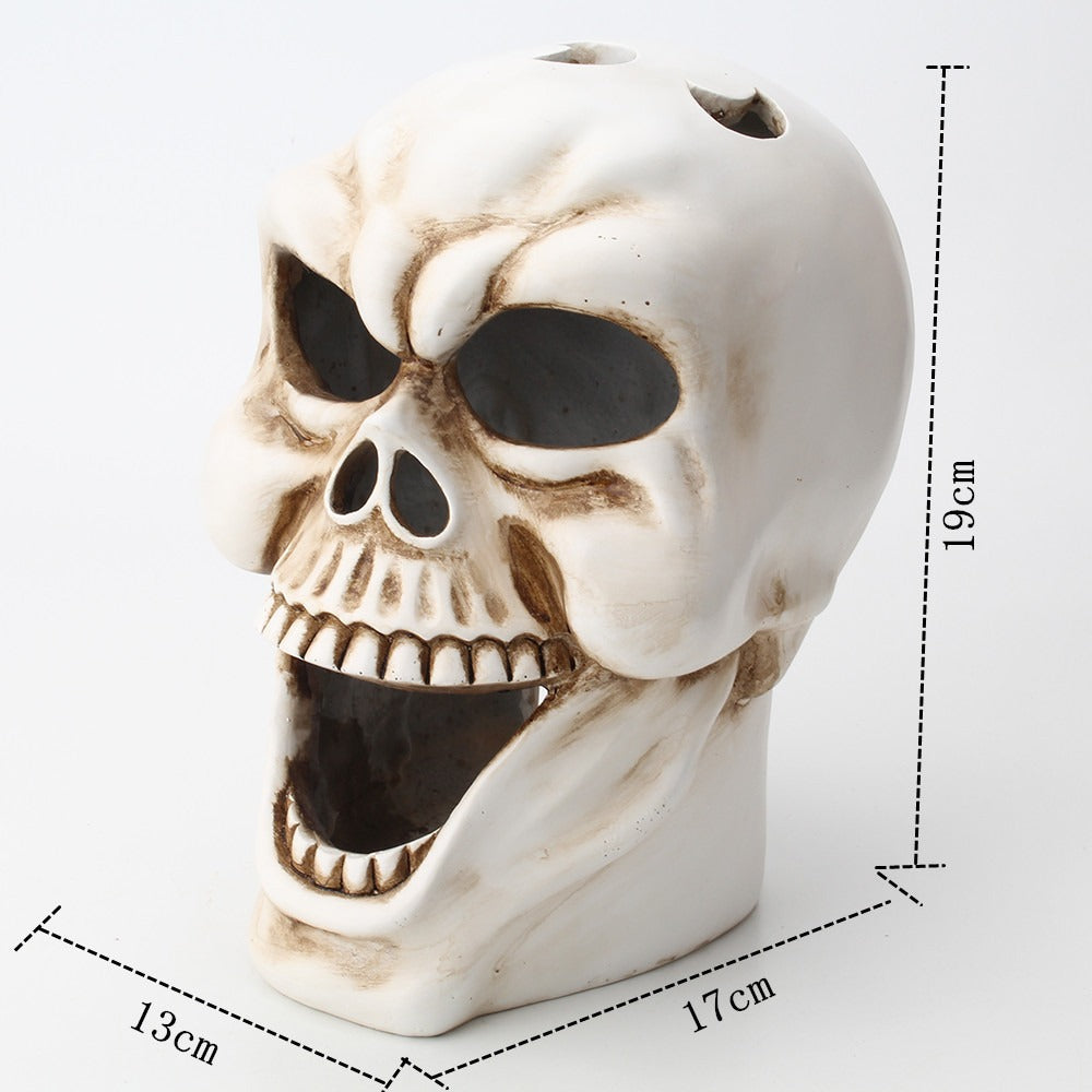Creative resin handicraft horror facial ornament with a large mouthed skull candlestick