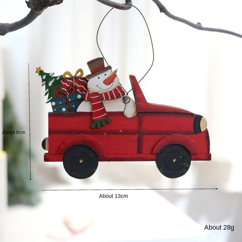 Christmas Retro Wooden Car Ornament Tree Gift DIY Decoration