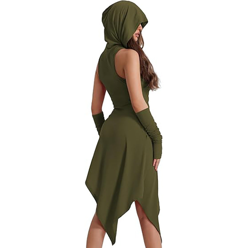Medieval Irregular Hooded Dress Gothic Steampunk Halloween Performance Costume