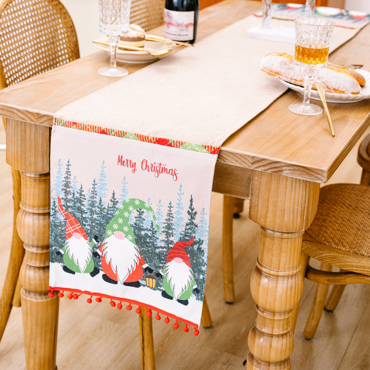 Christmas New Forest Old Man Linen Color blocked Table Flag Christmas Atmosphere Decoration Table Flag Decoration