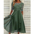 Elegant Chiffon Lace Hollow-Out Long Dress for Women Wedding Guest or Evening Gown, Fashionable and Elegant Design