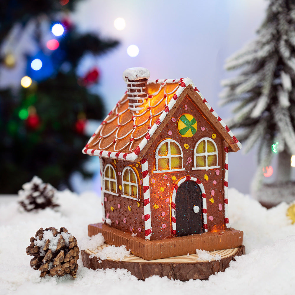 Christmas Glowing Gingerbread House Decoration Christmas Home Living Room Atmosphere Decoration Desktop Resin Decoration