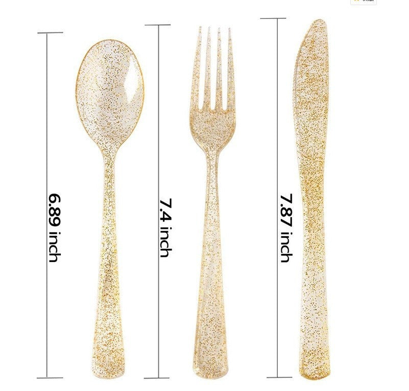 Disposable Plastic Ps Spoon, Gold Powder Spoon, Silver Powder Fork, Glitter Powder Fork, Spoon, Tableware Set