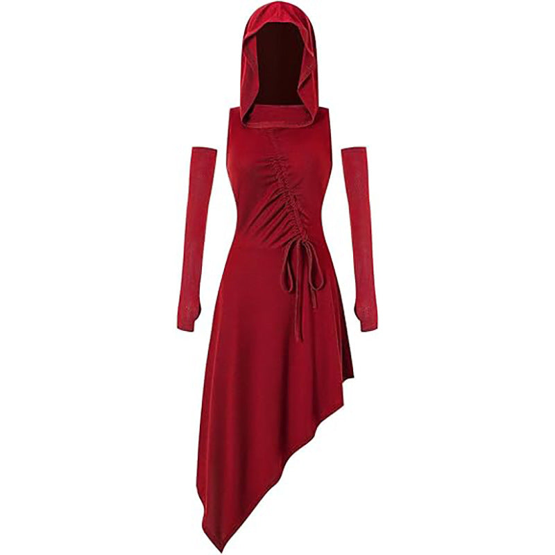 Medieval Irregular Hooded Dress Gothic Steampunk Halloween Performance Costume