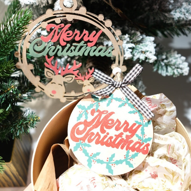 Christmas Wooden Letter Ornaments with Circular Cut-out Design for Christmas Tree, Hotel Room Door Decoration and Festival Atmosphere Decoration