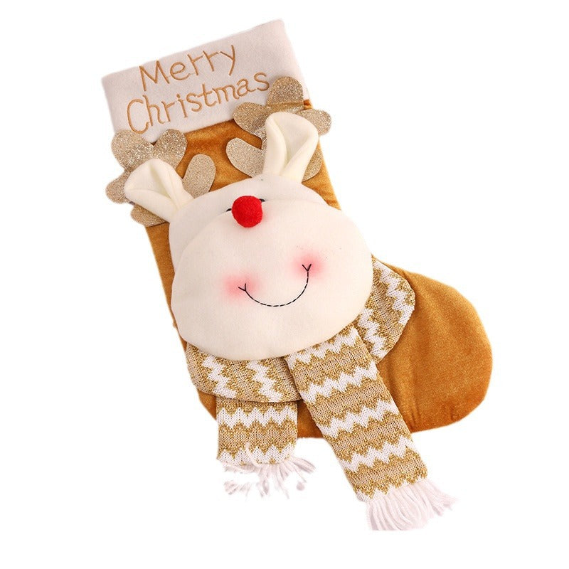 Christmas candy bag, gift bag, cute cartoon big head old man, snowman, reindeer, Christmas socks decoration