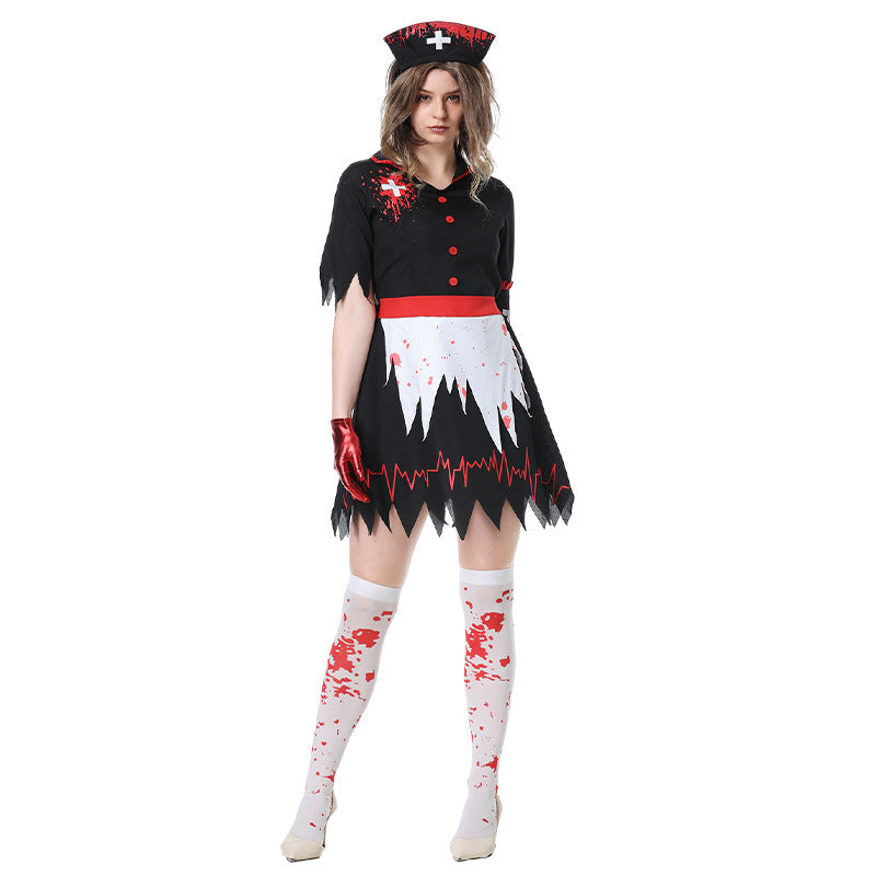 Halloween Vampire Nurse Horror Zombie Cosplay Costume Dress for Women