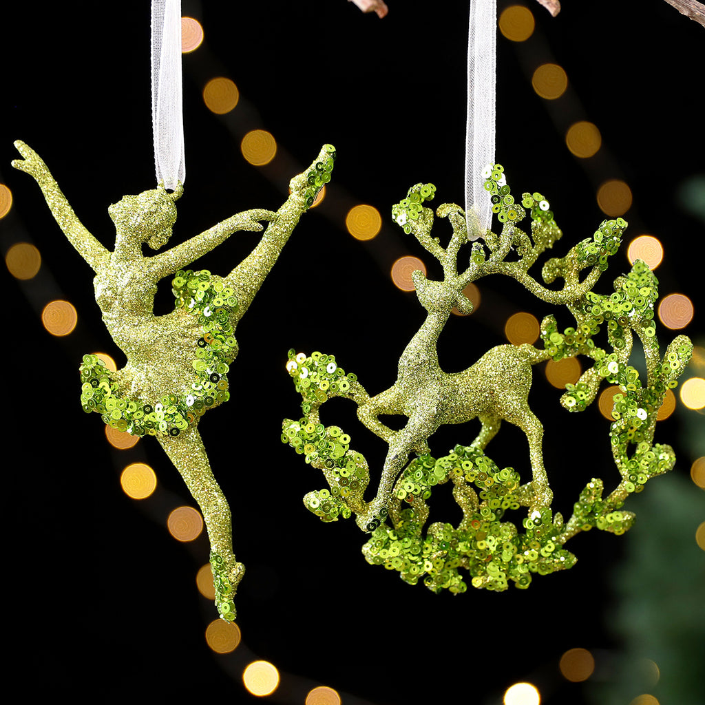 SantaYuan New Green Glitter Powder PC Ornament Christmas Decoration Snowflake Pendant Christmas Tree Scene Decoration