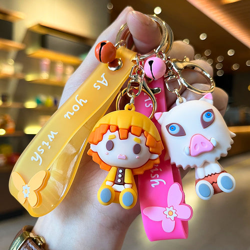 Cartoon Creative Anime Demon Slayer Keychain Wholesale Backpack Charm Car Key Cute Silicone Figurine