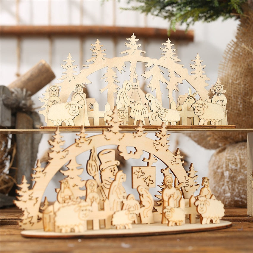 DIY Christmas Wooden Toy Xmas Funny Party Desktop Decoration Christmas Wooden Ornaments Three-dimensional Kids Toy Decoration