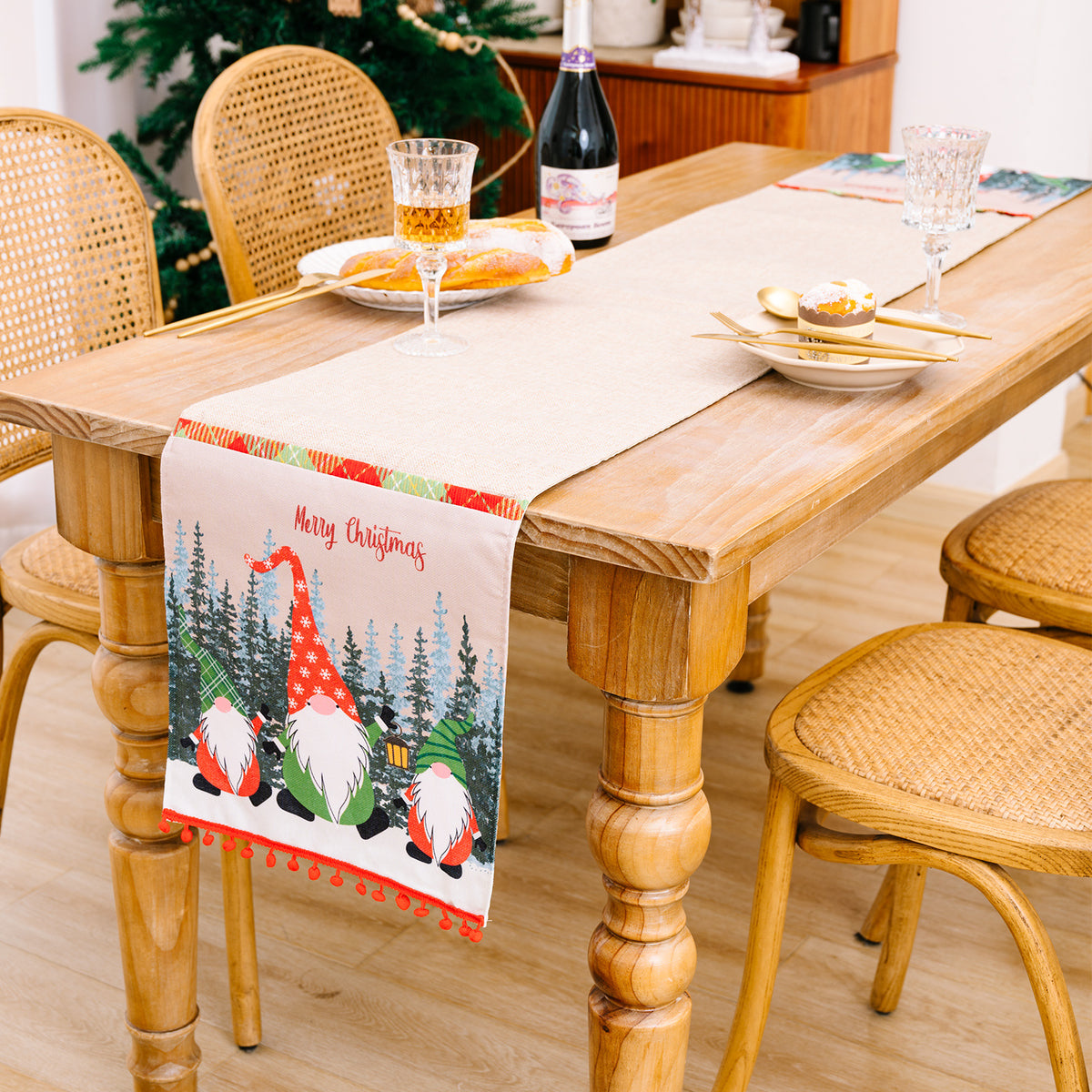 Christmas New Forest Old Man Linen Color blocked Table Flag Christmas Atmosphere Decoration Table Flag Decoration