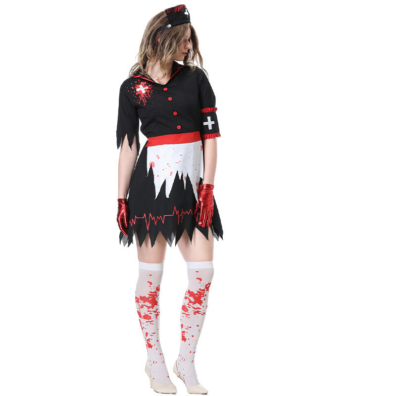 Halloween Vampire Nurse Horror Zombie Cosplay Costume Dress for Women