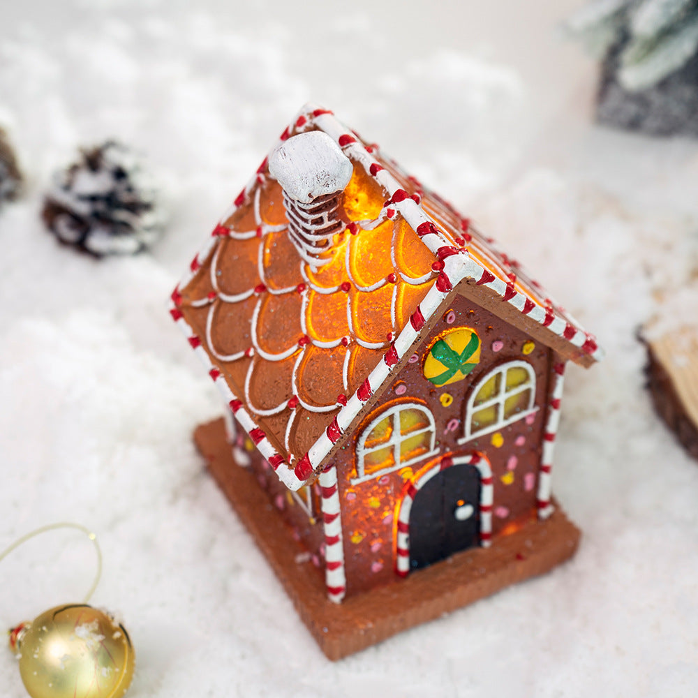 Christmas Glowing Gingerbread House Decoration Christmas Home Living Room Atmosphere Decoration Desktop Resin Decoration