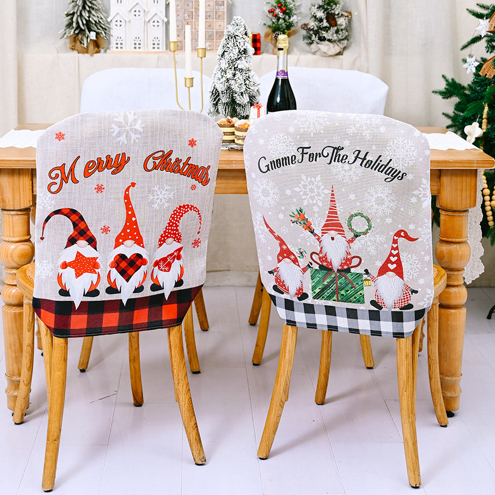 Christmas decoration linen cartoon faceless elderly chair cover forest grid Christmas chair decoration