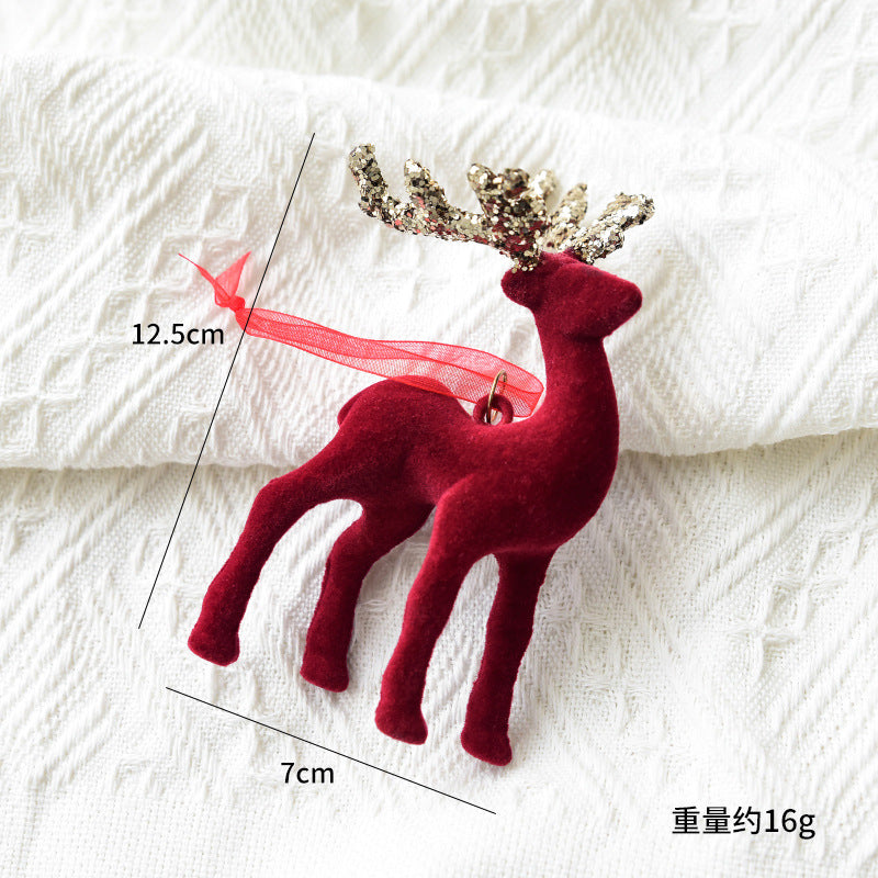 Christmas decoration red flocking elk bell pendant Christmas tree decoration ornaments