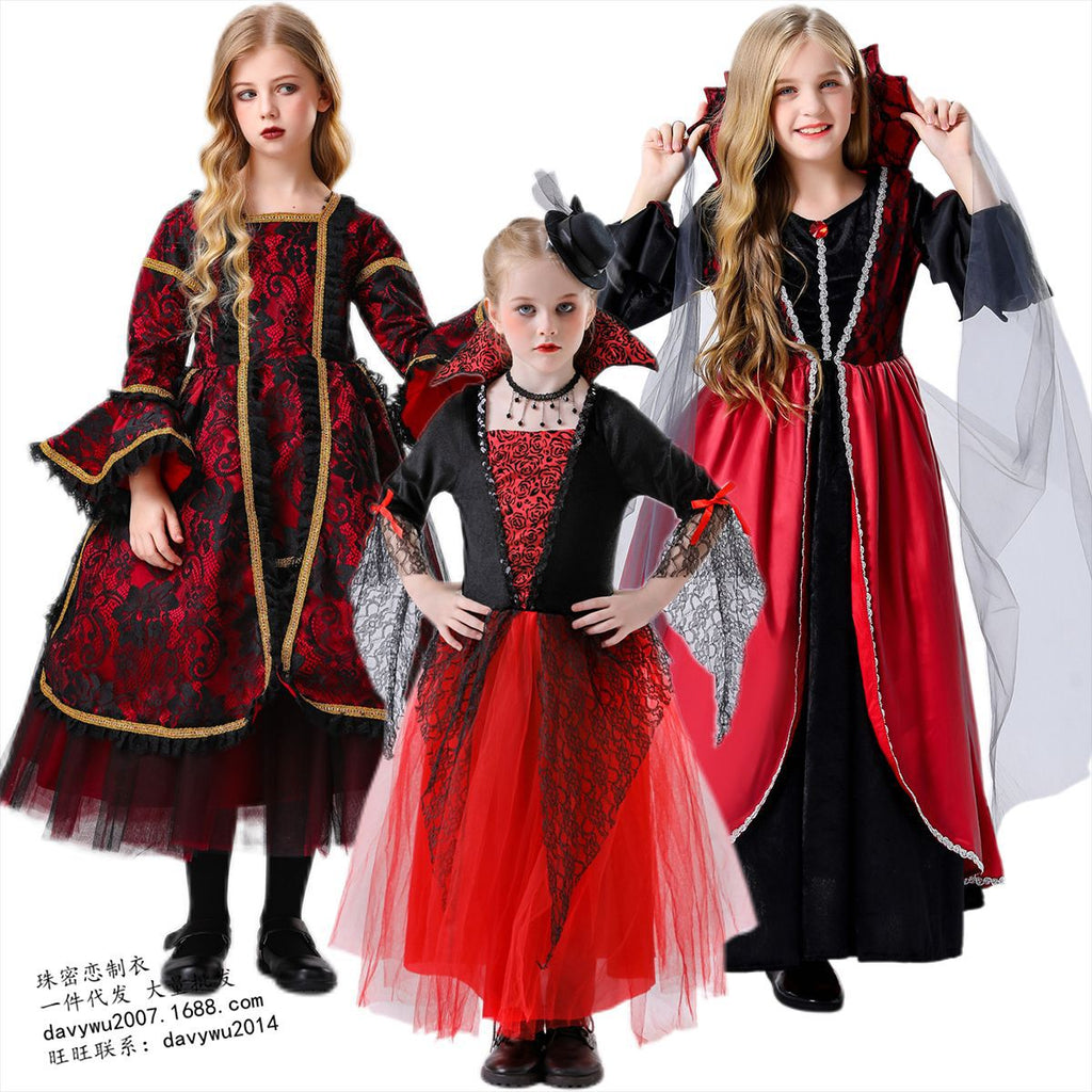 Halloween Kids Vampire Costume Royal Wizard Witch Costume for Stage Performance