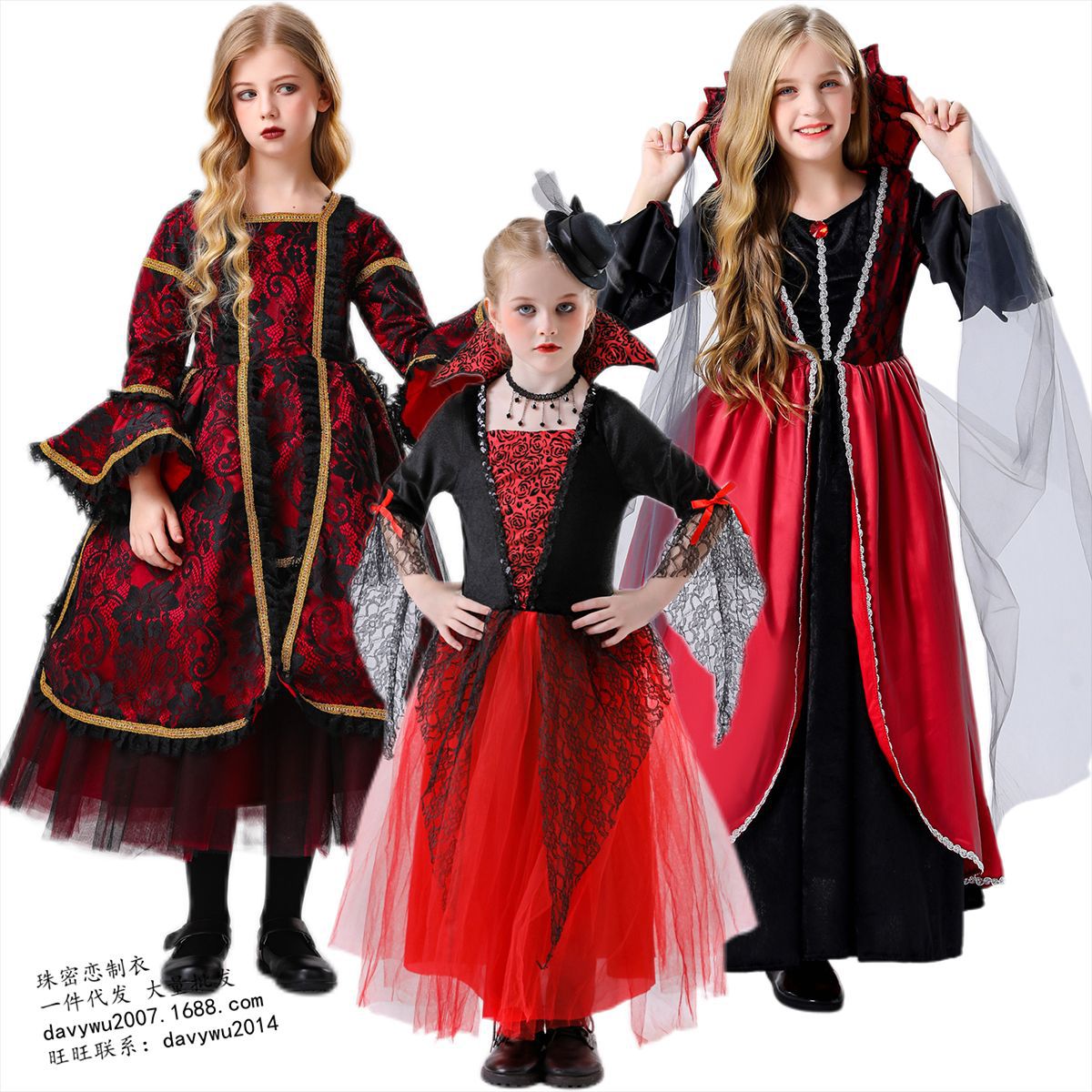 Halloween Kids Vampire Costume Royal Wizard Witch Costume for Stage Performance