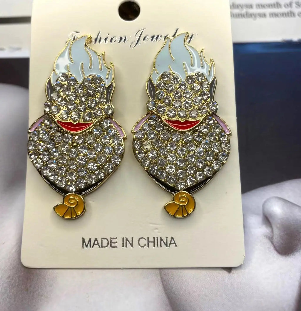 Exaggerated Rhinestone Characters Earrings for Woman Halloween Earrings Jewelry Party Casual