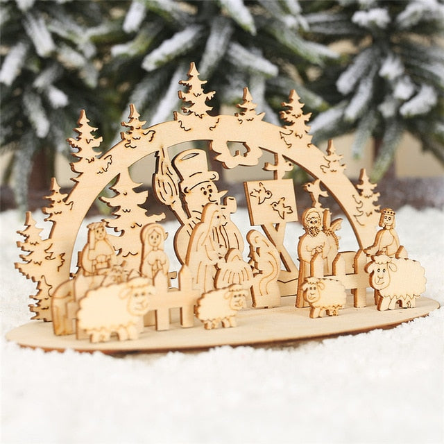 DIY Christmas Wooden Toy Xmas Funny Party Desktop Decoration Christmas Wooden Ornaments Three-dimensional Kids Toy Decoration
