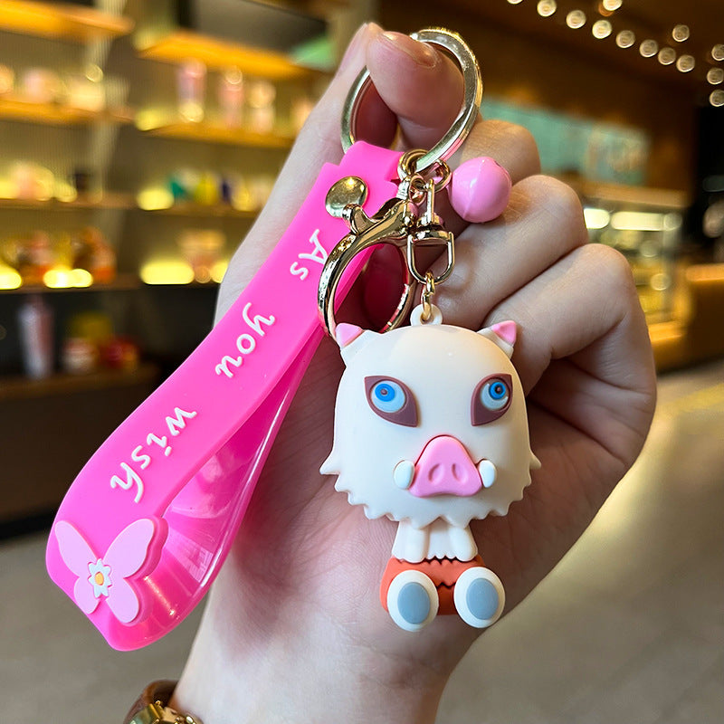 Cartoon Creative Anime Demon Slayer Keychain Wholesale Backpack Charm Car Key Cute Silicone Figurine