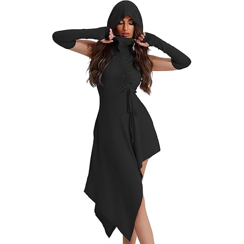 Medieval Irregular Hooded Dress Gothic Steampunk Halloween Performance Costume